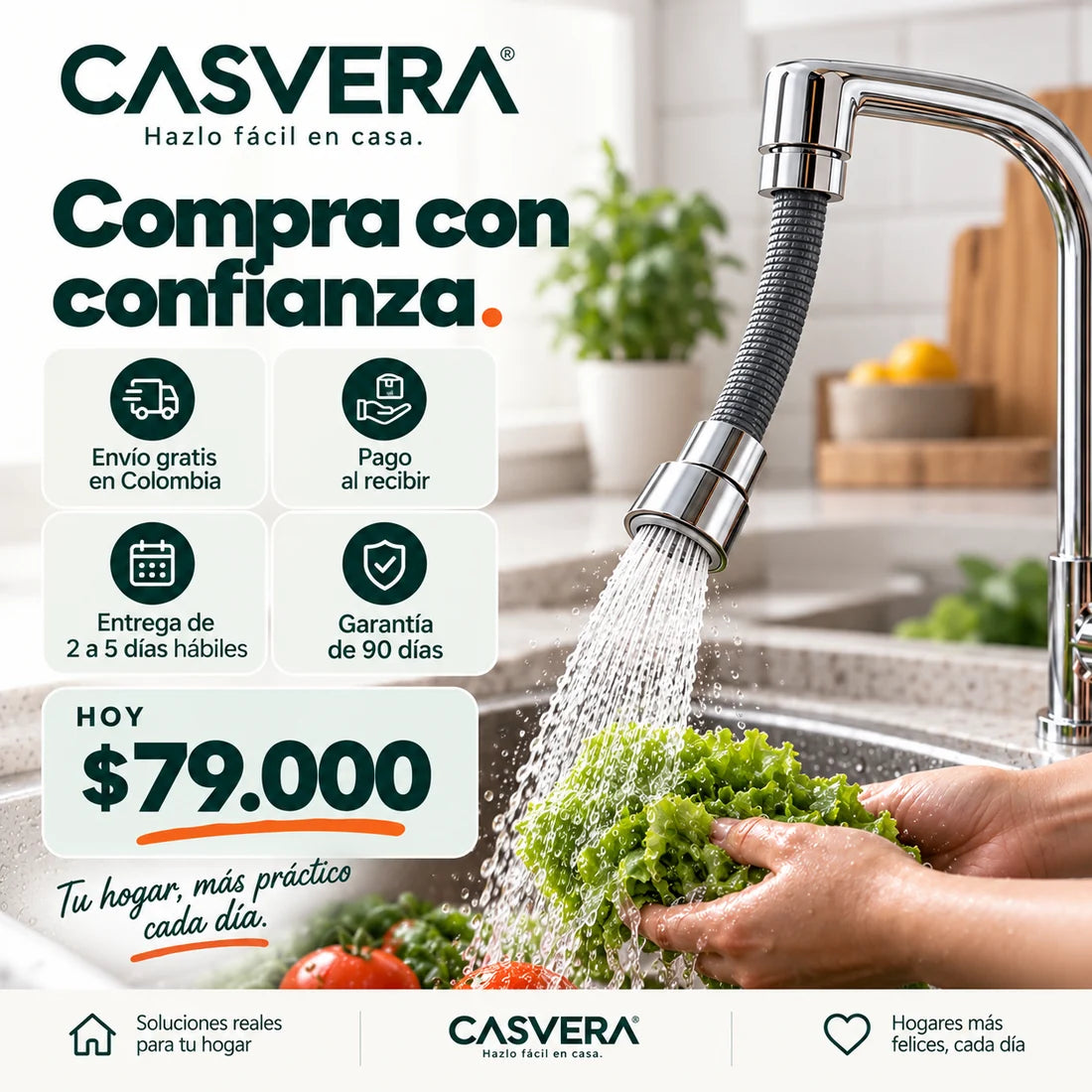 Casvera envío gratis, pago al recibir, entrega 2 a 5 días hábiles y garantía 90 días