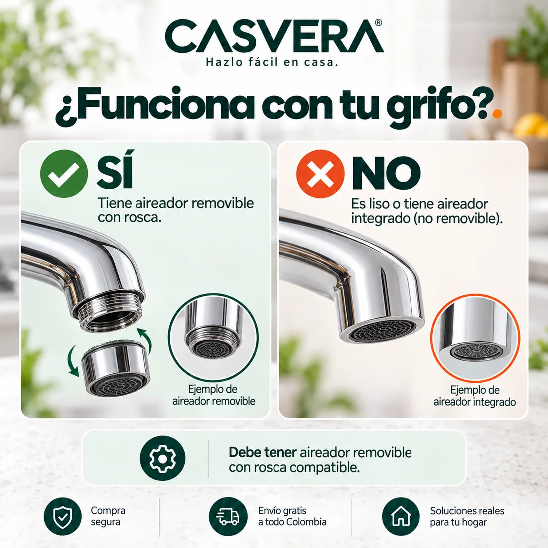 Guía de compatibilidad de grifos para Extensor Casvera